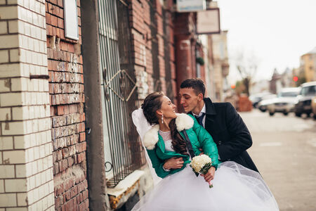 Morning wedding  kiss in  Pragueの写真素材