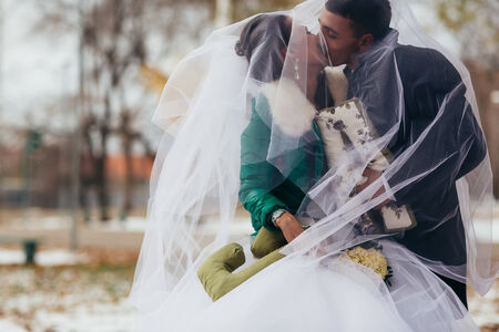 Beautiful wedding in autumn  parkの写真素材