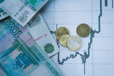 Ruble exchange rate on international  stock exchanges.の写真素材