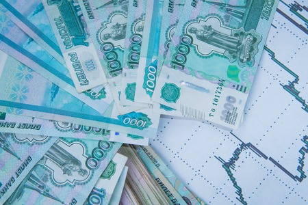 Crisis in Russia.  Russian Roubles courseの写真素材