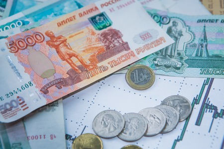 Ruble exchange rate on international  stock exchanges.の写真素材