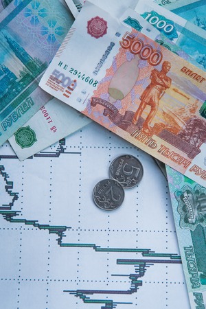 Ruble exchange rate on international  stock exchanges.の写真素材