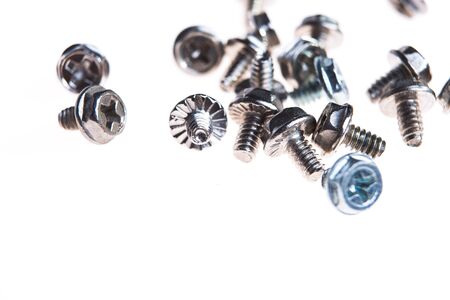 Computer screws against white  backgroundの写真素材