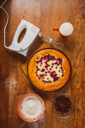 Red and black currant  cakeの写真素材