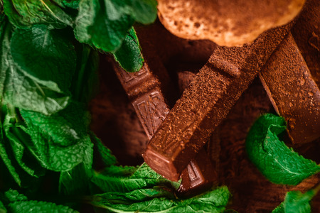 muffin spilled with chocolate  and mintの写真素材