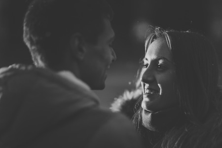 Close-up image of couple in love, Black-white photo.の写真素材