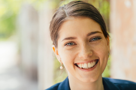 Portrait of beautiful young woman at  outdoorsの写真素材