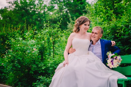 young bride and groom happy wedding dayの写真素材