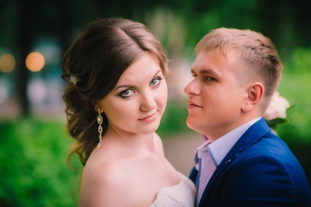 young bride and groom happy wedding dayの写真素材