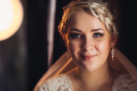Portrait of  bride  on the classic dark backgroundの写真素材