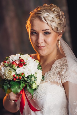 Portrait of  bride  on the classic dark backgroundの写真素材