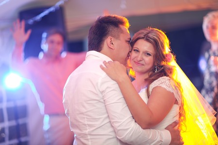 beautiful touching first dance of the  bride and groomの写真素材
