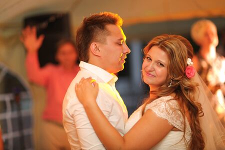 beautiful touching first dance of the  bride and groomの写真素材