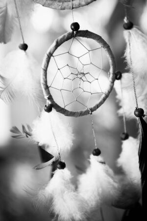 black and white  photo dream catcher on multicolored backgroundの写真素材
