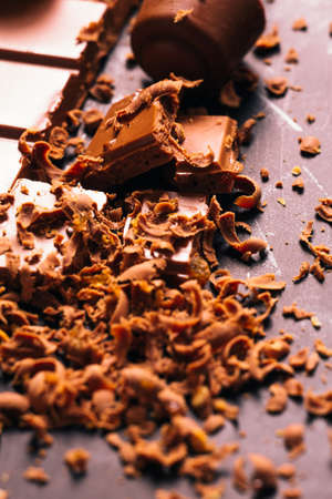 lot of chocolate chips  on a black backgroundの写真素材