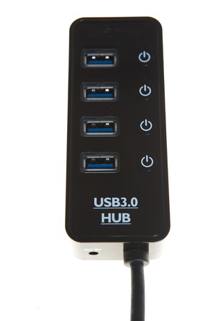 dark usb hub isolated on white   backgroundの写真素材