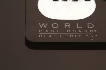 Samara, Russia-July 25.2016: World MasterCard Black edition Privilege credit card.のeditorial素材