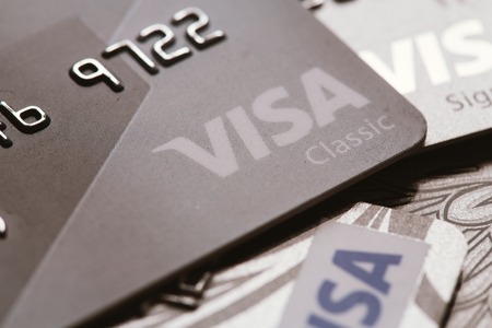 Samara, Russia-July 25.2016: Visa classic credit card close-up.のeditorial素材