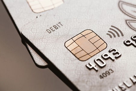 Samara, Russia-July 25.2016: debit Visa credit card chip sign contactless payment.のeditorial素材