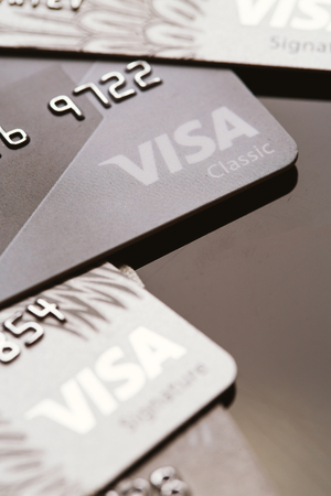 Samara, Russia-July 25.2016: several Visa credit card close-up.のeditorial素材