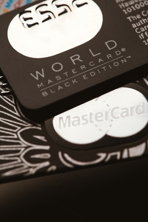 Samara, Russia-July 25.2016: World MasterCard Black edition Privilege credit card.のeditorial素材