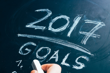 Plan a list of goals for 2017 hand written on a blackboard.の写真素材