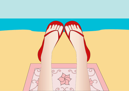 Girl on a summer sunny beach in color shaleのイラスト素材