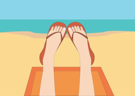 Girl on a summer sunny beach in color shaleのイラスト素材