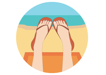 Girl on a summer sunny beach in color shaleのイラスト素材