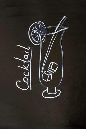 chalk cocktail draw on black school boardの写真素材