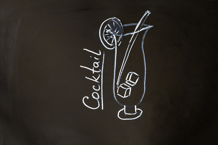 chalk cocktail draw on black school boardの写真素材