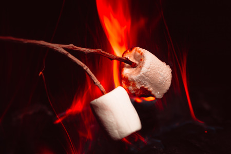 marshmallows over a campfire close upの写真素材