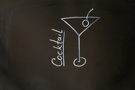 chalk cocktail draw on black school boardの写真素材