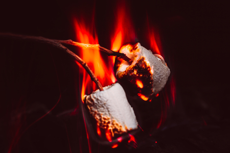 marshmallows over a campfire close upの写真素材