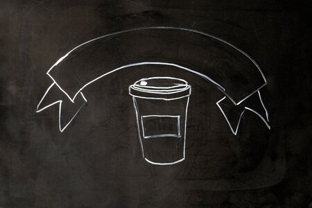 Coffee chalk on black school board background.の写真素材
