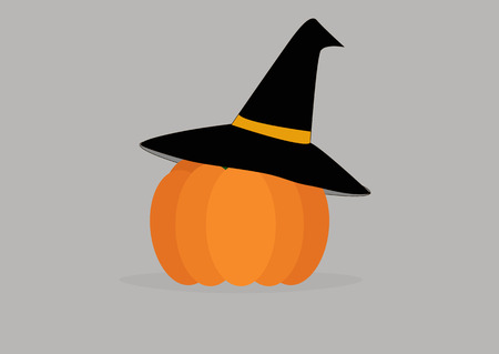 pumpkin in witch hat on a light backgroundの写真素材