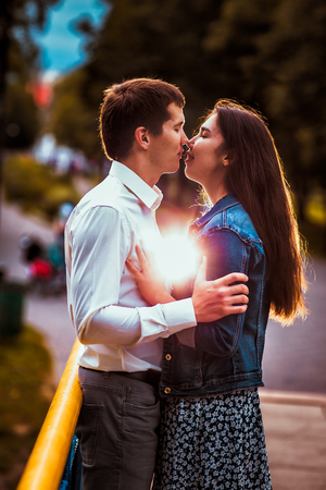 Young couple girl and man in the parkの写真素材