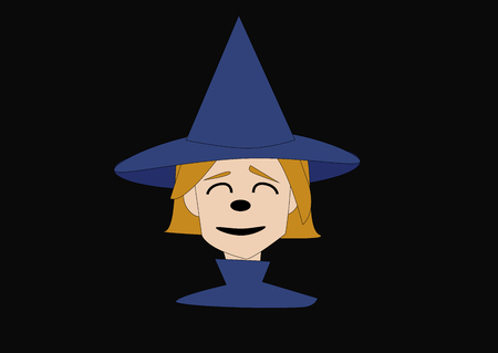 head of a witch in a purple hat on a dark backgroundの写真素材