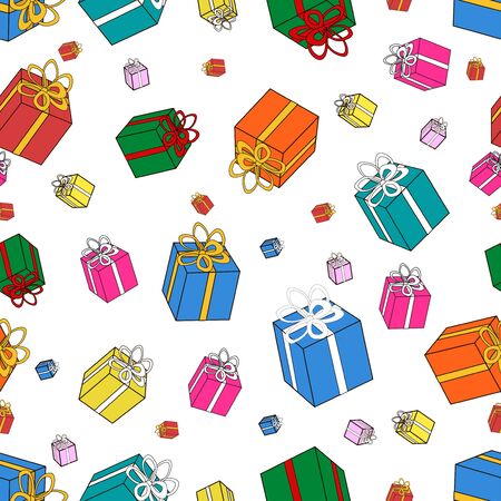 Christmas colored gift boxes seamless pattern.のイラスト素材