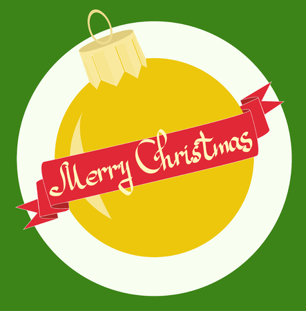 Yellow Christmas ball on green illustration.のイラスト素材