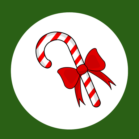 Candy cane with a red bow  in green illustration.のイラスト素材