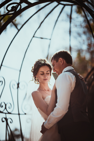The bride and groom in the park archの写真素材