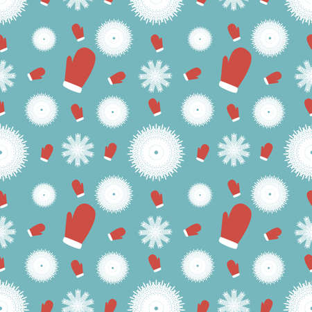 Winter background of mittens and snowflakesの写真素材