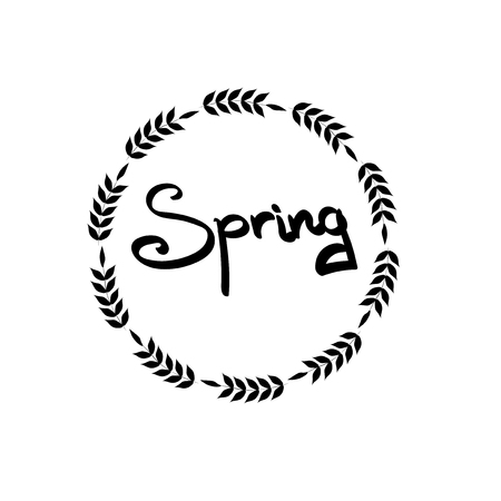 Spring inscription in a circle of wheat ear isolated on a plain backgroundのイラスト素材