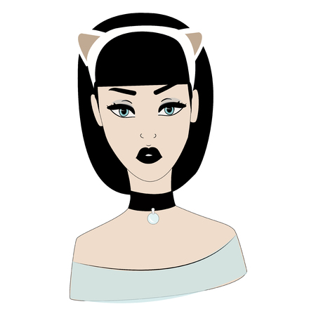 Young european girl in cats ears on white background.のイラスト素材