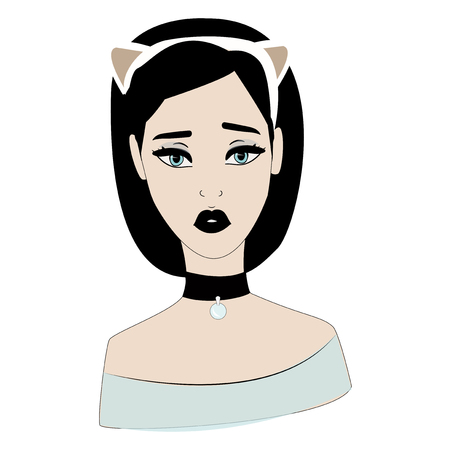 young european girl in cats ears on white background.のイラスト素材