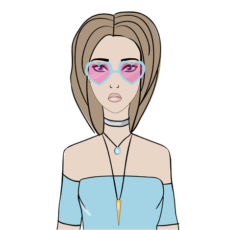young girl in colored glasses on a white backgroundのイラスト素材