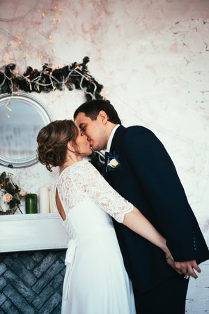 couple groom and bride in the studioの写真素材