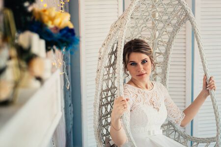 portrait of a bride in white studioの写真素材