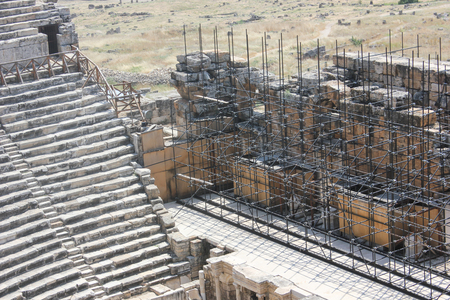 amphitheater ancient ruined city of Hierapolis in Turkeyの写真素材